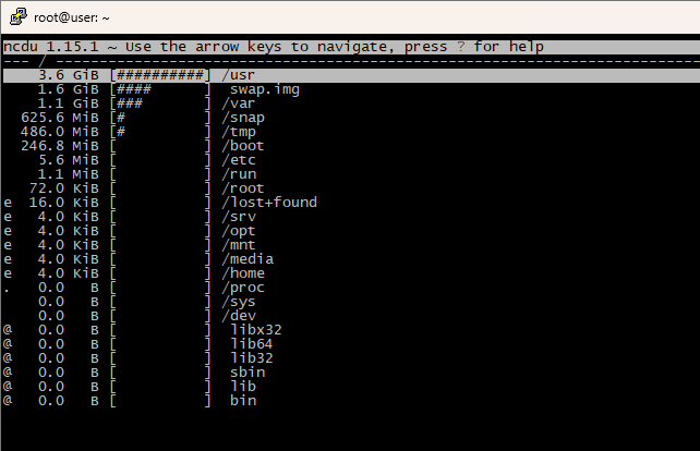 ncdu output